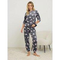 Pixiegirl Petite Fleece Animal Hearts Pyjama Set - Grey