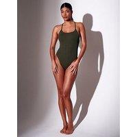 South Beach Crinkle Racer Back Swimsuit -Khaki