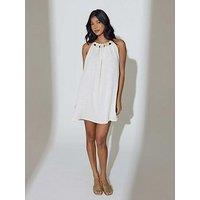 South Beach Bead Detail Flowy Mini Dress- White