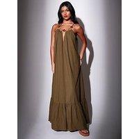 South Beach Metallic Ring Detail Maxi Dress - Khaki Green