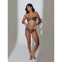 South Beach V-Waist Leopard Print High Leg Bikini Bottoms With Tummy Control Support - Multi