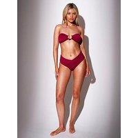 South Beach Crinkle Ring Decal Bandeau Bikini Top - Burgundy
