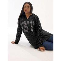 Yours Curve Leopard Print Hoodie - Grey