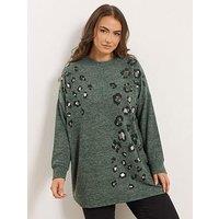 Yours Curve Animal Stud Jumper- Green