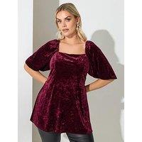 Yours Curve Velvet Square Neck Top - Red