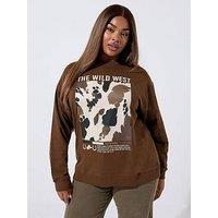 Yours Curve Wild West Sweatshirt - Brown