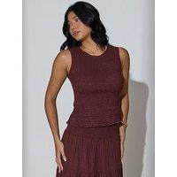 South Beach Shirred Sleeveless Top - Brown