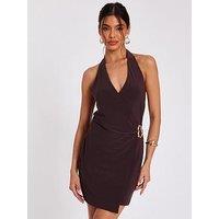 Quiz Brown Halter Neck Mini Dress