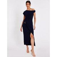 Quiz Navy Asymmetric Wrap Midaxi Dress