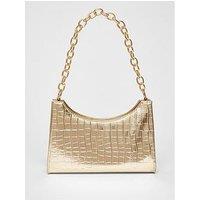Quiz Gold Croc Chain Strap Shoulder Bag