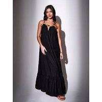 South Beach Exclusive Metallic Ring Detail Maxi Dress - Black