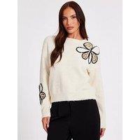 Quiz Cream Knitted Floral Jumper
