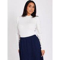 Quiz Cream Pearl Sleeve Jumper