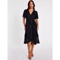 Quiz Black Jacquard Wrap Midi Dress