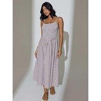 South Beach Stripe Smocked Maxi Dress - Brown