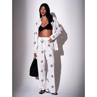 South Beach Embroidered Celestial Sun Shirt Overshirt - White