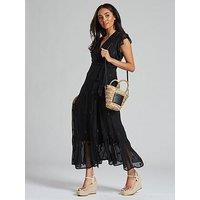 South Beach Sequin Detail Wrap Midi Dress - Black