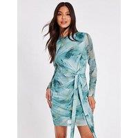 Quiz Sage Mesh Marble Print Mini Dress