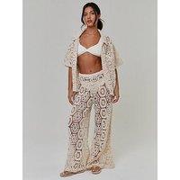 South Beach Crochet Wide Leg Trousers - Cream