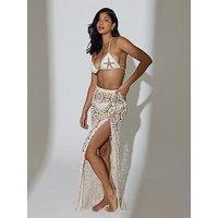 South Beach Starfish Decal Crochet Maxi Skirt - Cream