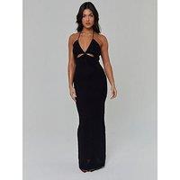 South Beach Knitted Halterneck Cut-Out Detail Maxi Dress - Black