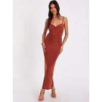 Quiz Rust Knot Detail Midi Dress