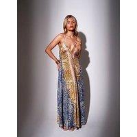 South Beach South Beach Printed Halterneck V-Neck Maxi Dress-Multi