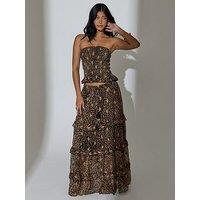 South Beach Tiered Ruffle Sequin Embroidered Maxi Skirt - Leopard Print