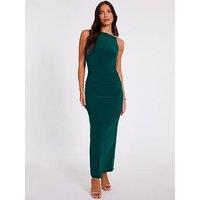 Quiz Bottle Green Gold Buckle Midaxi Dress