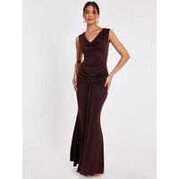 Quiz Brown Draped Cowl Neck Maxi Dress