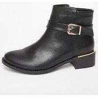 Quiz Wide Fit Black Buckle Ankle Boots