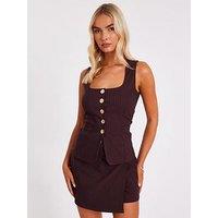 Quiz Brown Pinstripe Wrap Skort