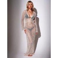 South Beach Sequin Crochet Maxi Dress Cream