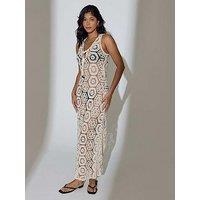 South Beach Crochet Tie Front Maxi Dress - Cream