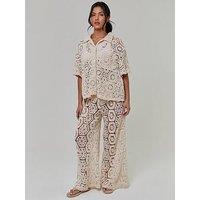 South Beach Crochet Short Sleeve Shirt - Cream