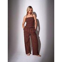South Beach Wide Leg Trousers With Bead Detail - Brown
