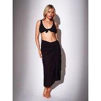 South Beach Crinkle Viscose Fringed Sarong- Black