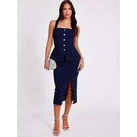 Quiz Navy Button Front Midi Dress