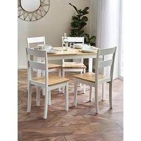 Julian Bowen Linwood Dining Table With Chair And Bench Options - White/Oak - Dining Table With 1 Bench & 2 Chairs