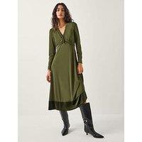 Monsoon Viv Velvet Trim Dress - Green