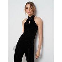 Mango Velvet Halter Neck Top - Black