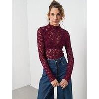 Mango Lace Top With Perkins Collar - Red