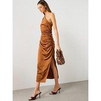 Mango Asymmetrical Satin Dress - Orange