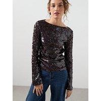 Mango Flared Sleeve Sequin T Shirt - Brown