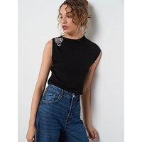 Mango Embellished Sleeveless Top - Black