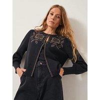 Monsoon Hal Floral Hotfix Cardigan - Black