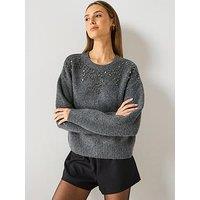 Mango Oversized Embellished Jumper - Grey