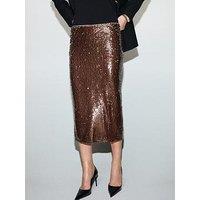 Mango Sequin Midi Skirt - Brown