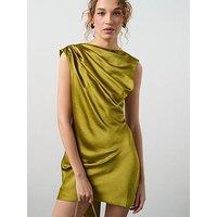 Mango Drape Detail Satin Mini Dress - Green