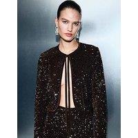 Mango Sequin Tie Velvet Jacket - Brown